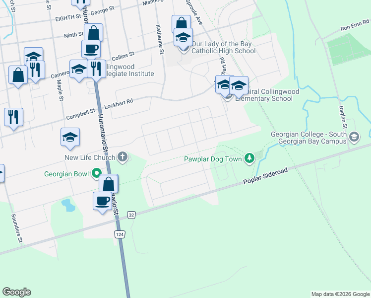map of restaurants, bars, coffee shops, grocery stores, and more near 56 Kirby Avenue in Collingwood