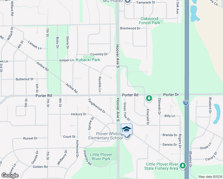 map of restaurants, bars, coffee shops, grocery stores, and more near 2000 Porter Road in Plover