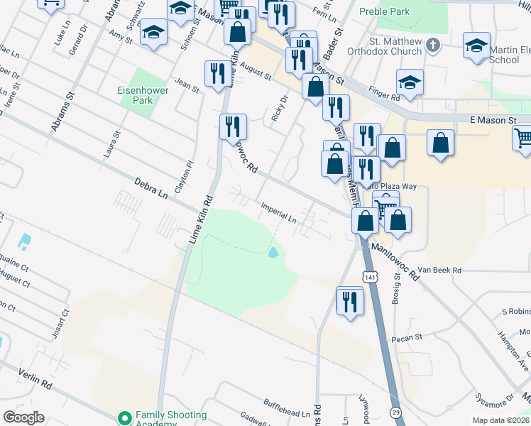 map of restaurants, bars, coffee shops, grocery stores, and more near 1077 Bader Street in Green Bay