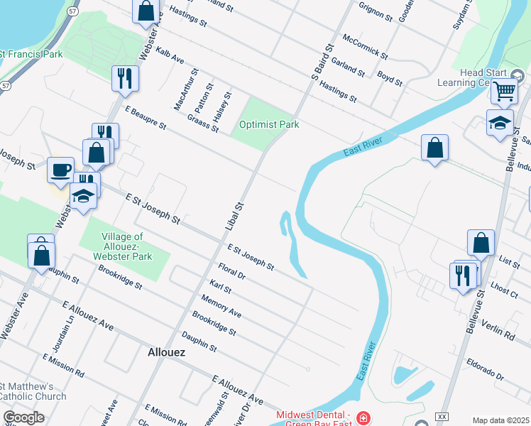 map of restaurants, bars, coffee shops, grocery stores, and more near 1901 Libal Street in Green Bay