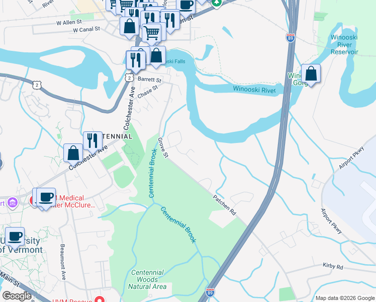 map of restaurants, bars, coffee shops, grocery stores, and more near 150 Mulberry Lane in Burlington