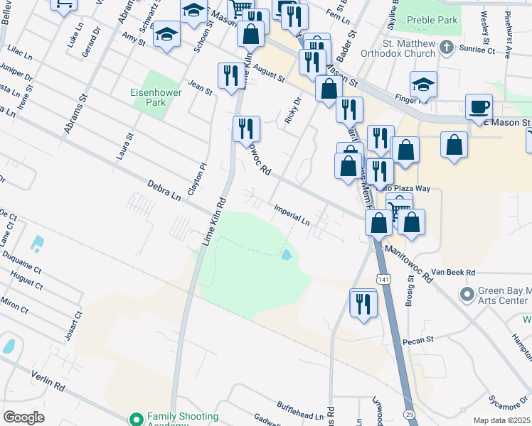 map of restaurants, bars, coffee shops, grocery stores, and more near 1077 Bader Street in Green Bay