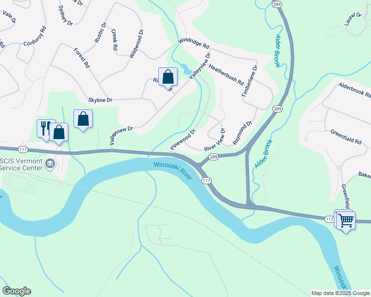 map of restaurants, bars, coffee shops, grocery stores, and more near 4 River View Drive in Essex