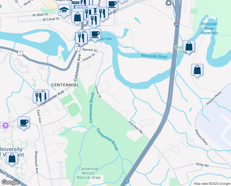 map of restaurants, bars, coffee shops, grocery stores, and more near 150 Mulberry Lane in Burlington