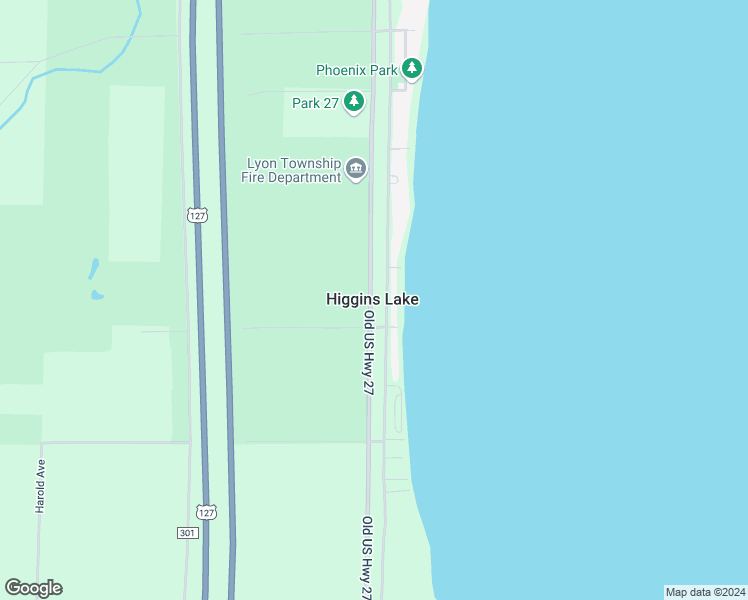 map of restaurants, bars, coffee shops, grocery stores, and more near in Higgins Lake