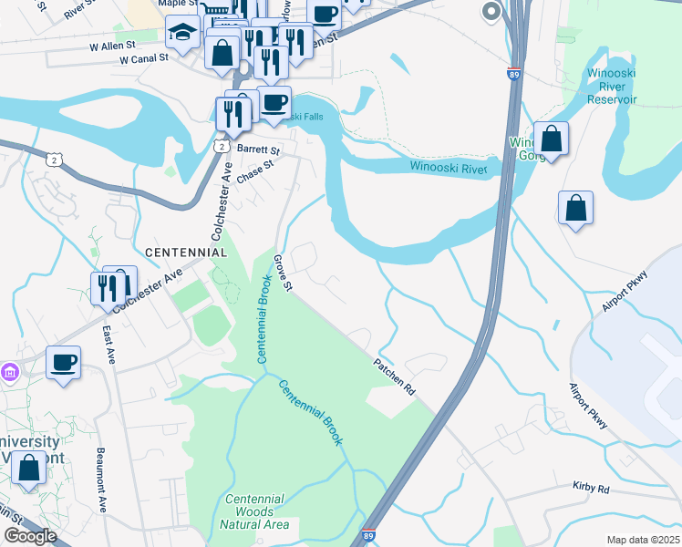 map of restaurants, bars, coffee shops, grocery stores, and more near 150 Mulberry Lane in Burlington