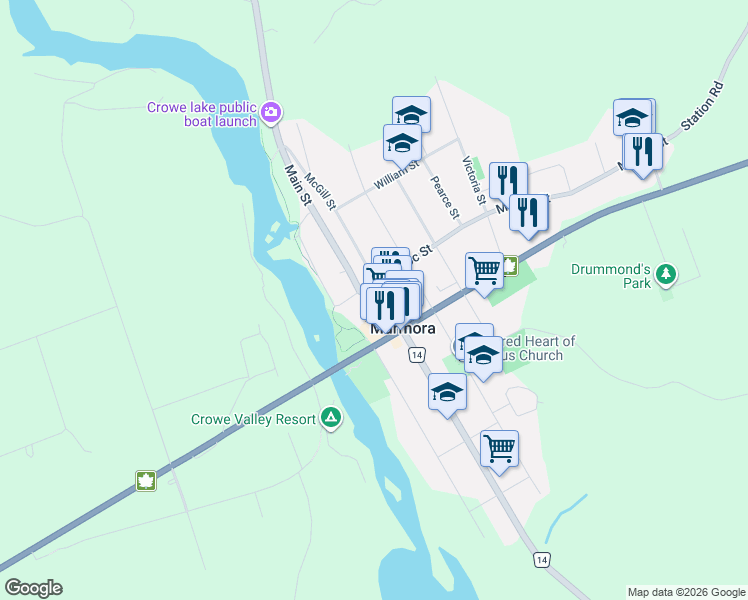 map of restaurants, bars, coffee shops, grocery stores, and more near 7 Forsyth Street in Marmora
