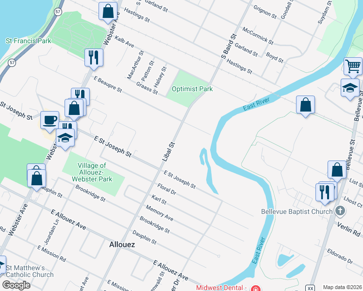map of restaurants, bars, coffee shops, grocery stores, and more near 1901 Libal Street in Green Bay
