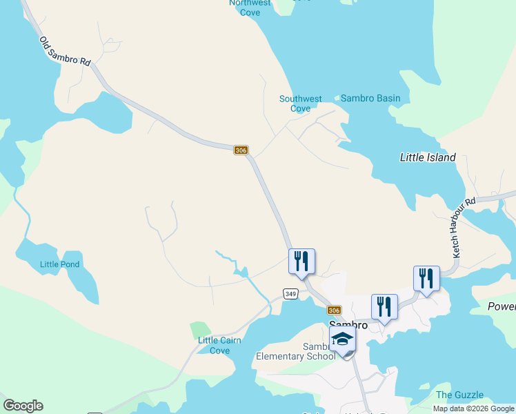 map of restaurants, bars, coffee shops, grocery stores, and more near 3491 Old Sambro Road in Williamswood