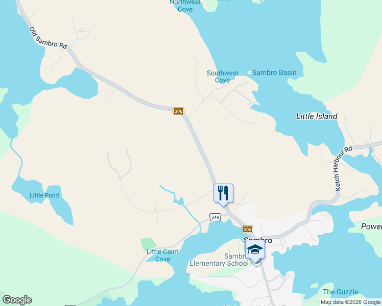 map of restaurants, bars, coffee shops, grocery stores, and more near 3491 Old Sambro Road in Williamswood