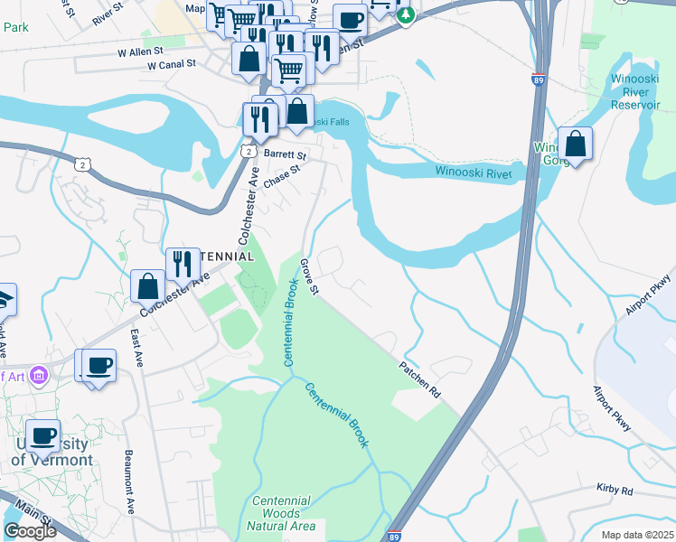 map of restaurants, bars, coffee shops, grocery stores, and more near 131 Bayberry Circle in Burlington