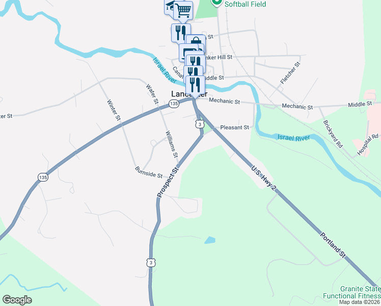 map of restaurants, bars, coffee shops, grocery stores, and more near 32 Prospect Street in Lancaster