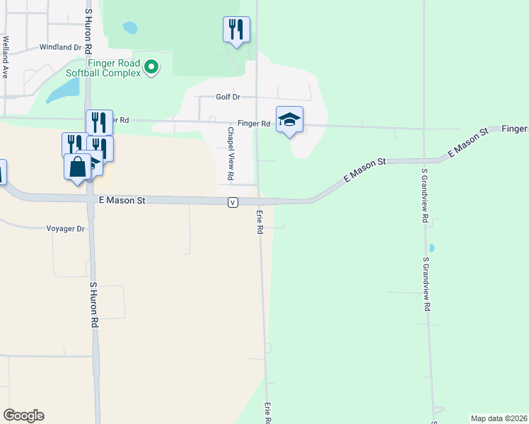 map of restaurants, bars, coffee shops, grocery stores, and more near 926 Erie Road in Green Bay
