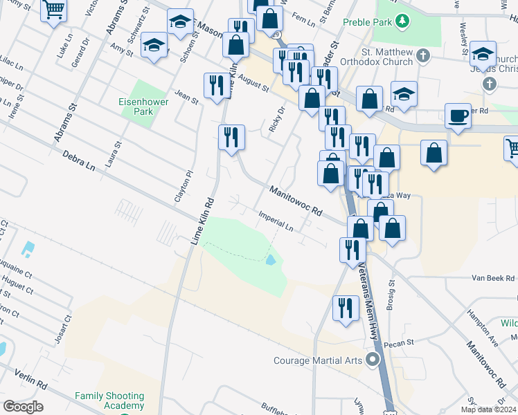 map of restaurants, bars, coffee shops, grocery stores, and more near 1077 Bader Street in Green Bay