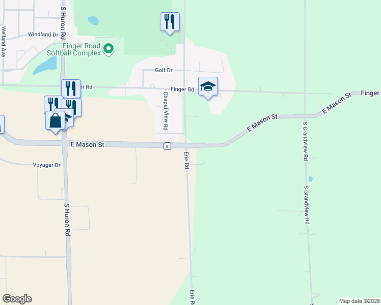 map of restaurants, bars, coffee shops, grocery stores, and more near 926 Erie Road in Green Bay