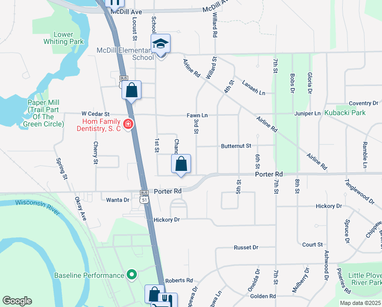 map of restaurants, bars, coffee shops, grocery stores, and more near 911 3rd Street in Plover