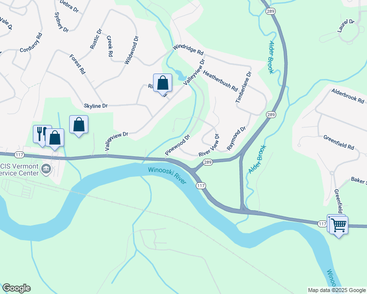 map of restaurants, bars, coffee shops, grocery stores, and more near 4 River View Drive in Essex Junction