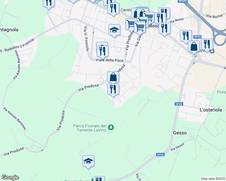 map of restaurants, bars, coffee shops, grocery stores, and more near 16 Via Serena in Zola Predosa