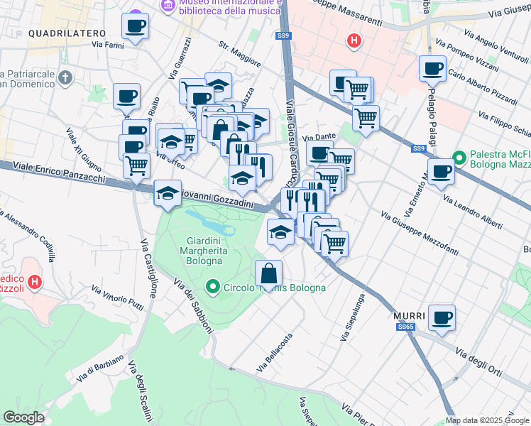 map of restaurants, bars, coffee shops, grocery stores, and more near 4 Via Santa Chiara in Bologna