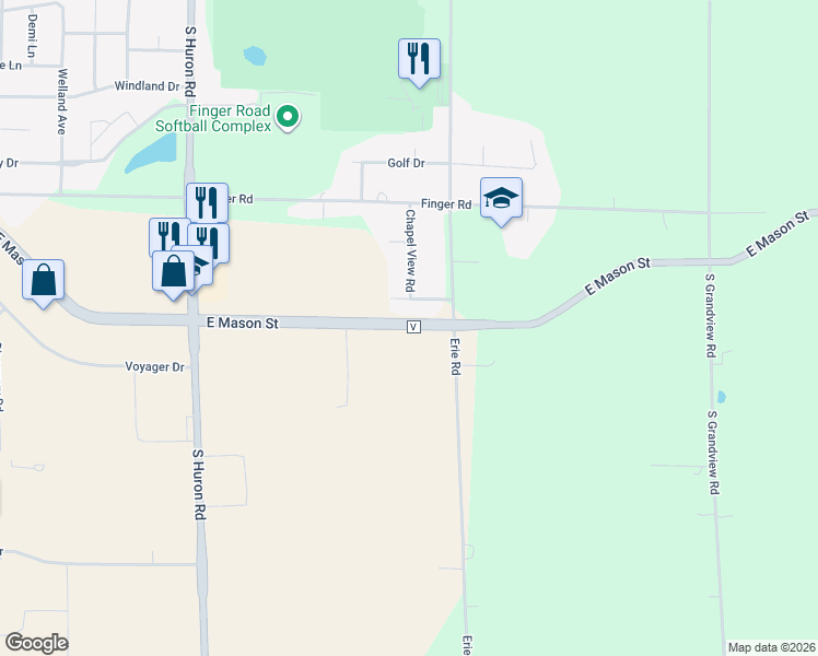 map of restaurants, bars, coffee shops, grocery stores, and more near 3466 East Mason Street in Green Bay
