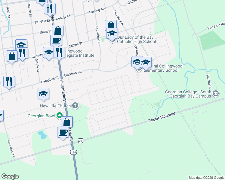 map of restaurants, bars, coffee shops, grocery stores, and more near 9 Barfoot Street in Collingwood
