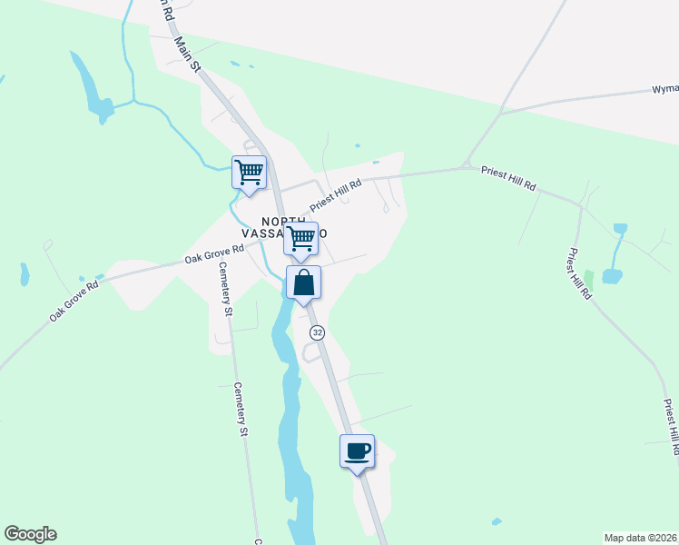 map of restaurants, bars, coffee shops, grocery stores, and more near 887 Main Street in Vassalboro