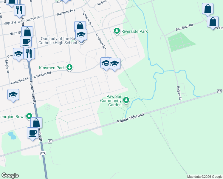 map of restaurants, bars, coffee shops, grocery stores, and more near 34 Dey Drive in Collingwood