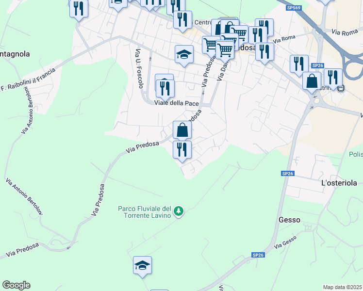 map of restaurants, bars, coffee shops, grocery stores, and more near 16 Via Serena in Zola Predosa
