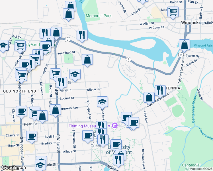 map of restaurants, bars, coffee shops, grocery stores, and more near 110 Mansfield Avenue in Burlington