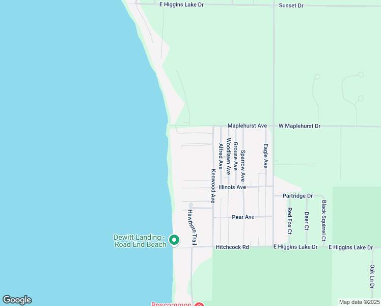 map of restaurants, bars, coffee shops, grocery stores, and more near Set Shores in Roscommon