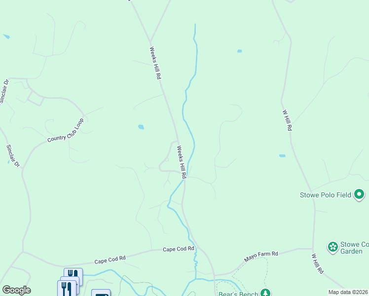 map of restaurants, bars, coffee shops, grocery stores, and more near 846 Weeks Hill Road in Stowe