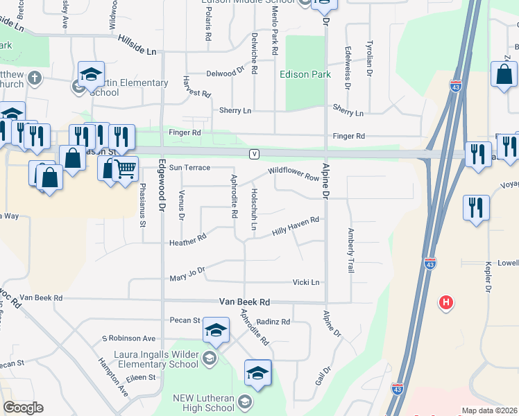 map of restaurants, bars, coffee shops, grocery stores, and more near 834 Holschuh Lane in Green Bay