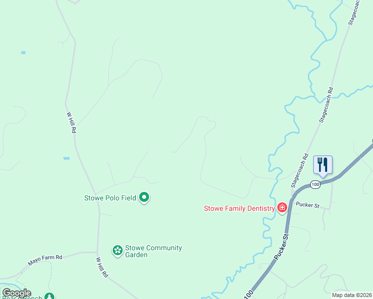 map of restaurants, bars, coffee shops, grocery stores, and more near 961 Little River Farm Road in Stowe