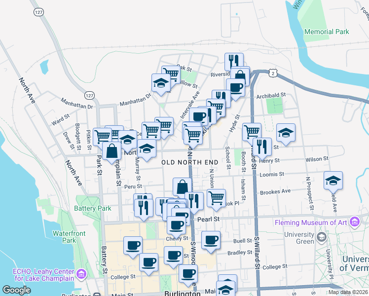 map of restaurants, bars, coffee shops, grocery stores, and more near 21 Cloarec Court in Burlington