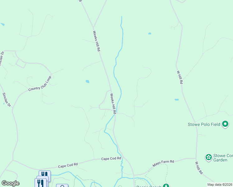map of restaurants, bars, coffee shops, grocery stores, and more near 846 Weeks Hill Road in Stowe