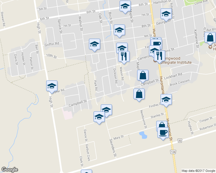 map of restaurants, bars, coffee shops, grocery stores, and more near 648 Oak Street in Collingwood