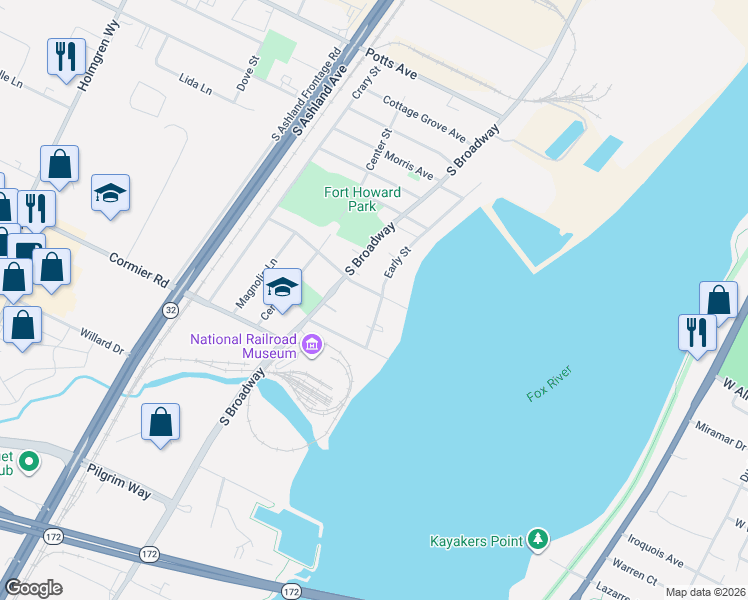 map of restaurants, bars, coffee shops, grocery stores, and more near 456 Collette Avenue in Ashwaubenon