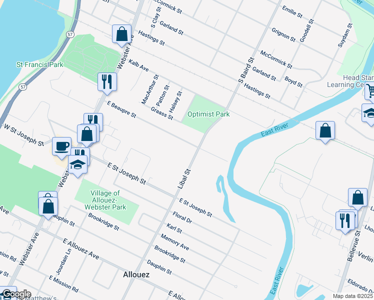 map of restaurants, bars, coffee shops, grocery stores, and more near 408 Beaupre Street in Green Bay