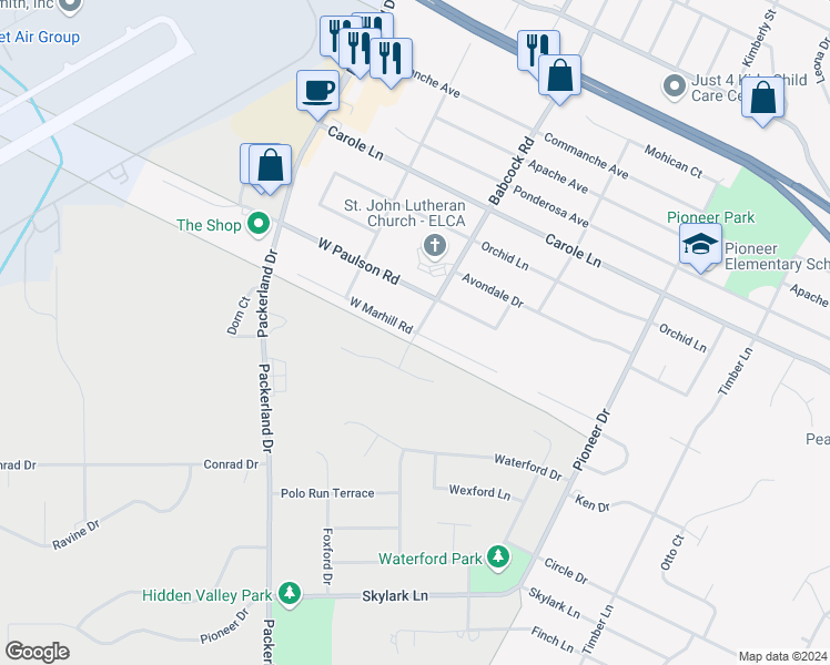 map of restaurants, bars, coffee shops, grocery stores, and more near 1551 West Marhill Road in Ashwaubenon