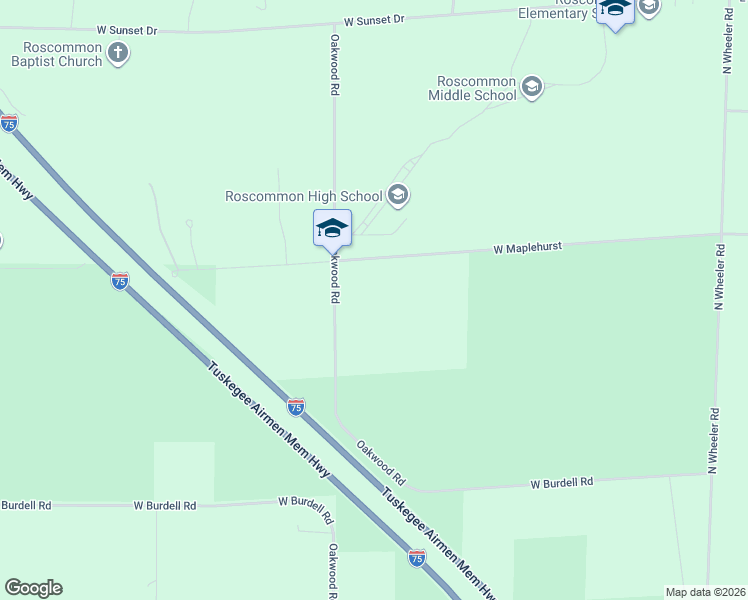 map of restaurants, bars, coffee shops, grocery stores, and more near 10310-10398 Oakwood Road in Roscommon