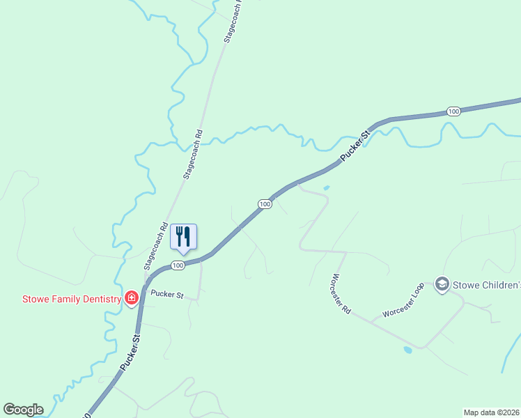 map of restaurants, bars, coffee shops, grocery stores, and more near 1399 Pucker Street in Stowe