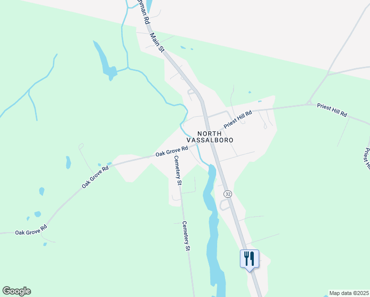 map of restaurants, bars, coffee shops, grocery stores, and more near 644 Oak Grove Road in Vassalboro
