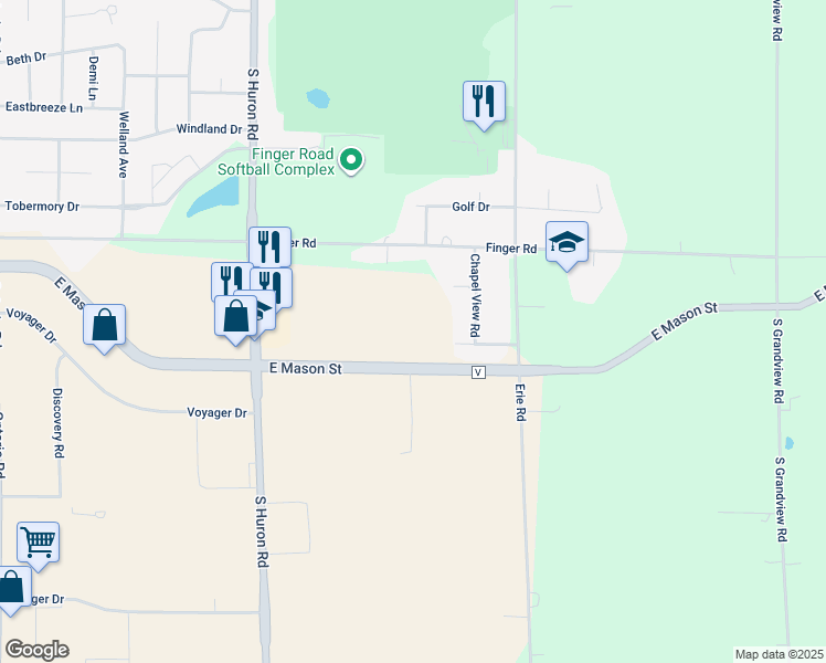 map of restaurants, bars, coffee shops, grocery stores, and more near 3400 Finger Road in Green Bay