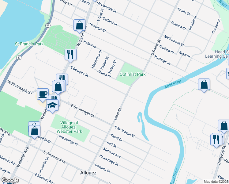 map of restaurants, bars, coffee shops, grocery stores, and more near 408 Beaupre Street in Green Bay