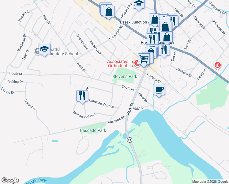 map of restaurants, bars, coffee shops, grocery stores, and more near 4 Southview Road in Essex