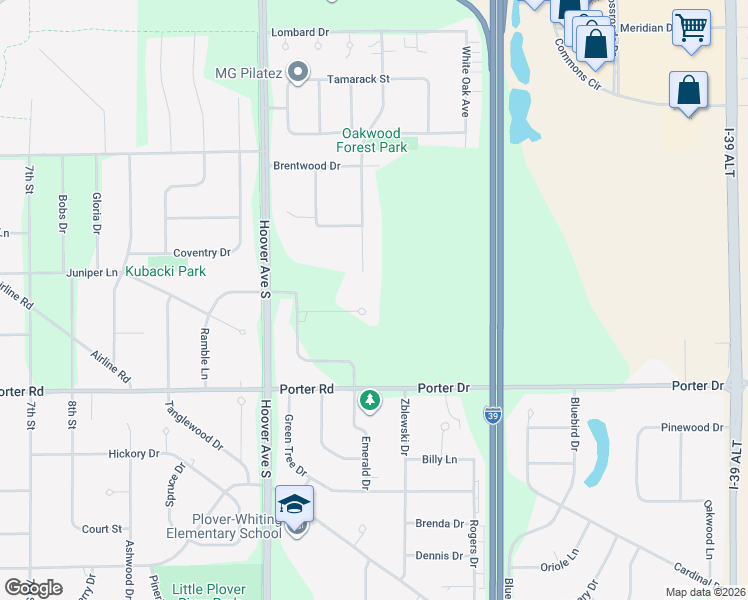 map of restaurants, bars, coffee shops, grocery stores, and more near 1800 Hamilton Court in Plover