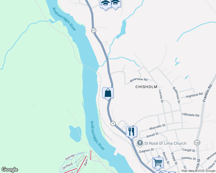map of restaurants, bars, coffee shops, grocery stores, and more near 104 Main Street in Jay