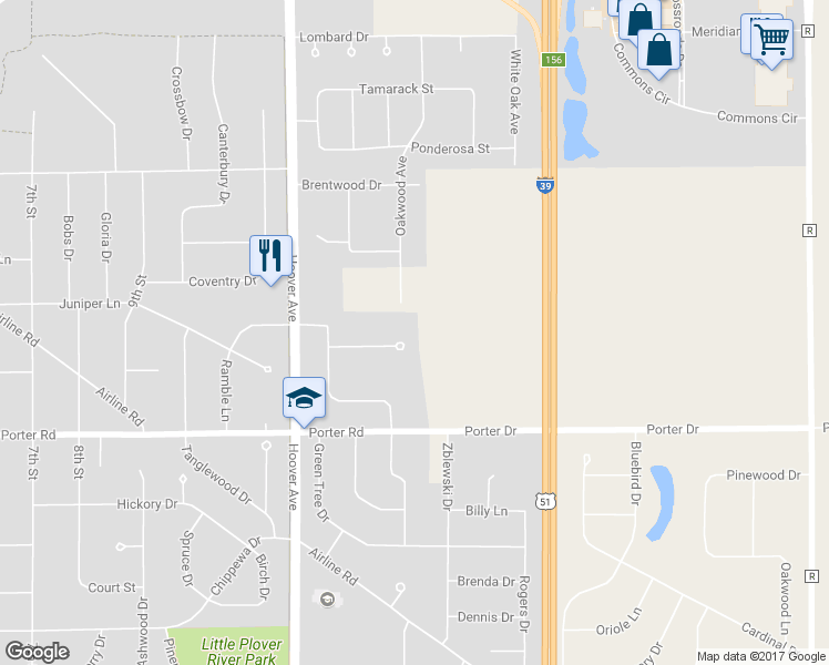 map of restaurants, bars, coffee shops, grocery stores, and more near 1800 Hamilton Court in Plover