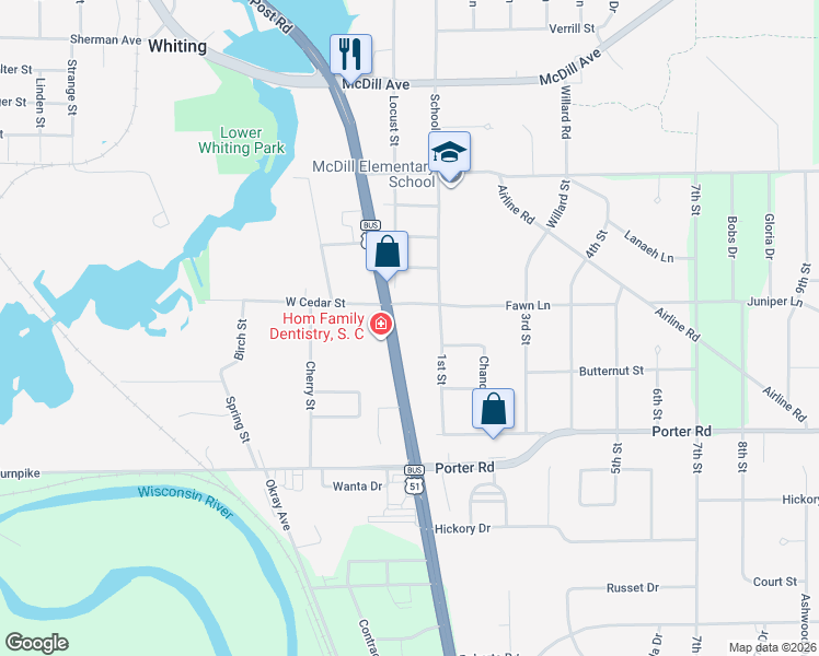 map of restaurants, bars, coffee shops, grocery stores, and more near 2918 Post Road in Stevens Point