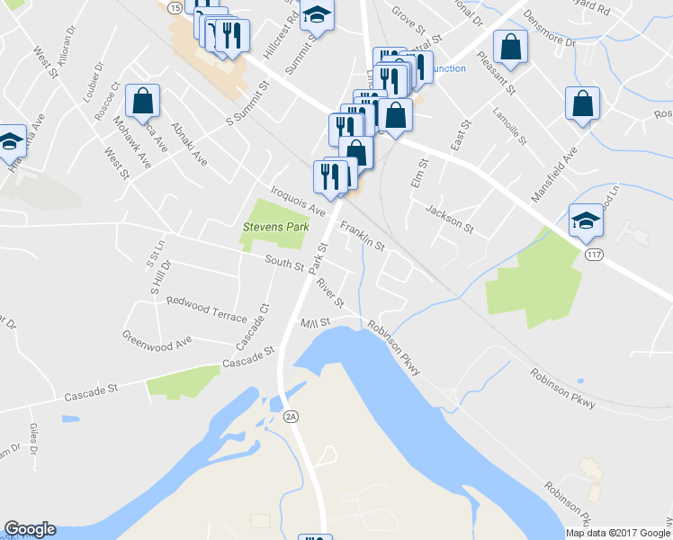map of restaurants, bars, coffee shops, grocery stores, and more near 3 Silver Bow Terrace in Essex